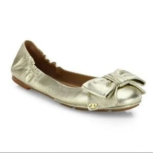 ⚜️ Tory Burch Metallic Gold Divine Bow Ballet Flats Shoe ⚜️